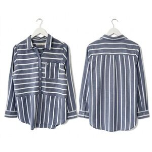 Abercrombie & Fitch Blouse Top Womens S Blue White Striped Collared Half Button
